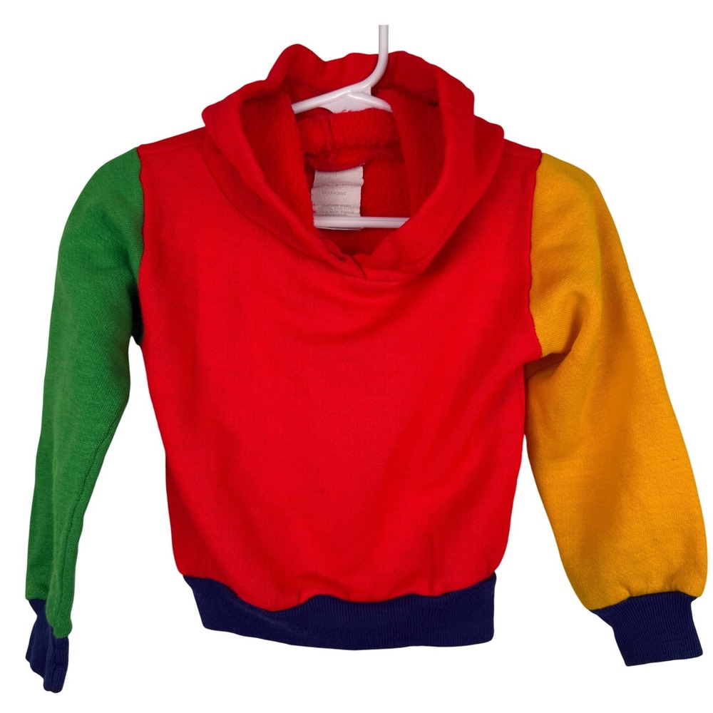 Vintage Colorblock Hoodie Toddler 4T Red Yellow‎ Green Blue Kidcore Retro 1970s